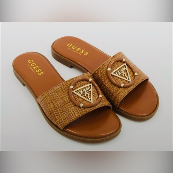 Guess Woven Strap Slides Logo Emblem Size 10 NWOT - Picture 2 of 5
